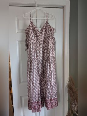 American Eagle Outfitters Cream Dress with Red Paisley Print